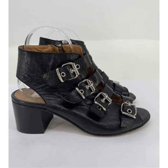 Phisique de Femme Block Heel Buckle Sandals Soft Leather Goth Steampunk - Picture 1 of 12